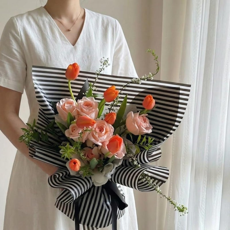 BBJ WRAPS Striped Flower Packaging Paper Waterproof Flower Wrapping Paper Floral Bouquet Gift Packaging Supplies 20 Counts (Black) - Image 2